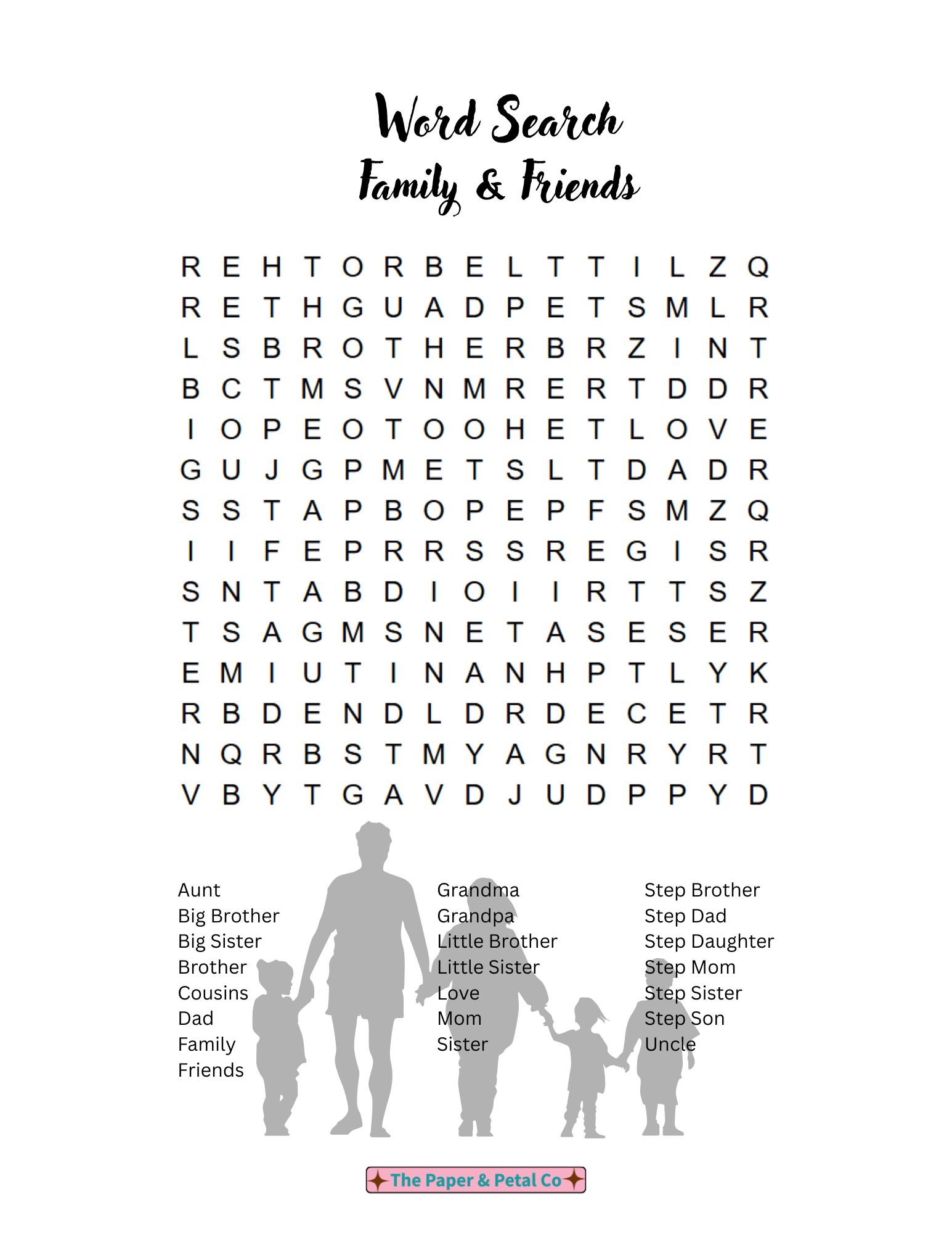 Family and Friends Word Search Puzzle