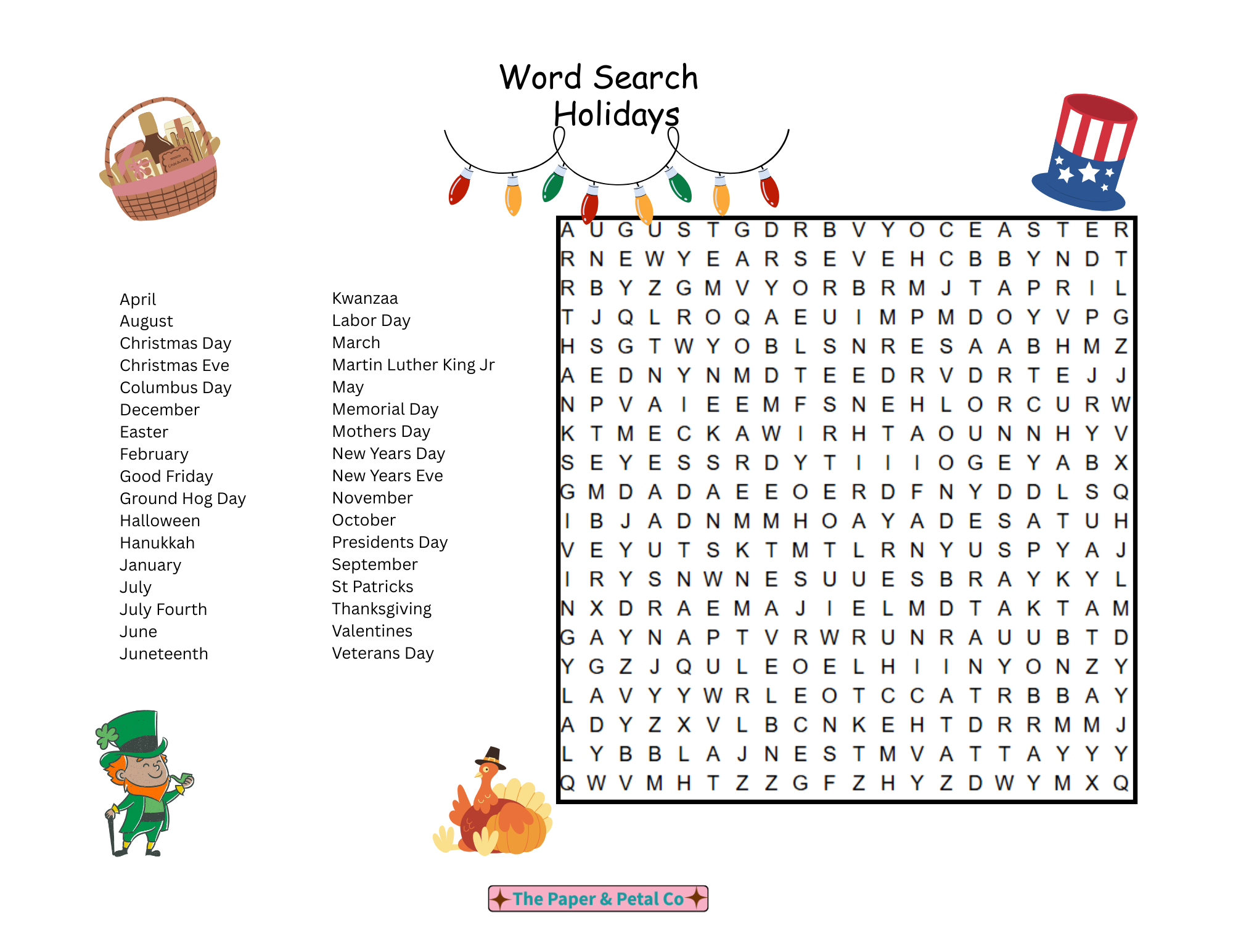 Holidays Word Search Puzzle