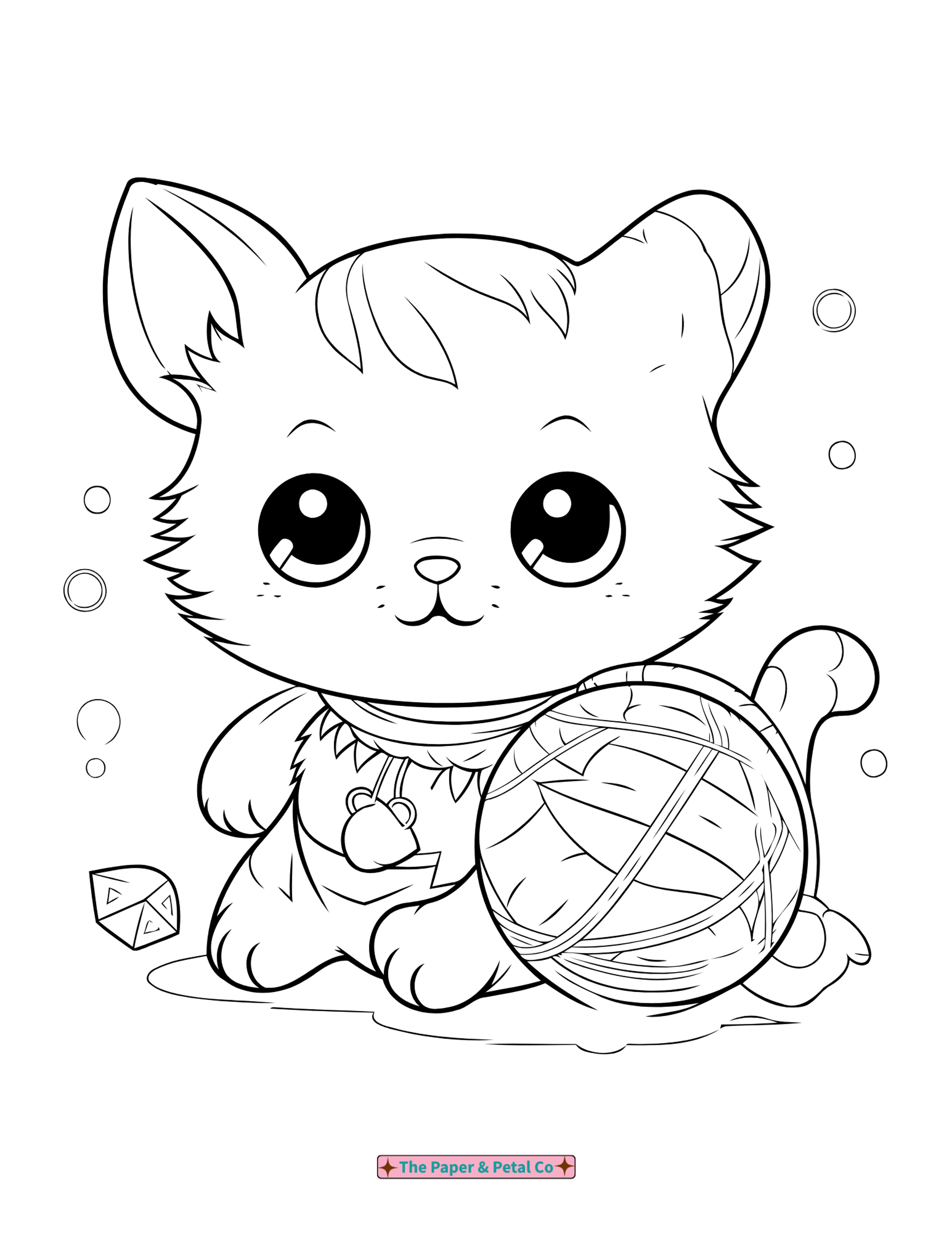 Kitten with a Ball of String Coloring Sheet
