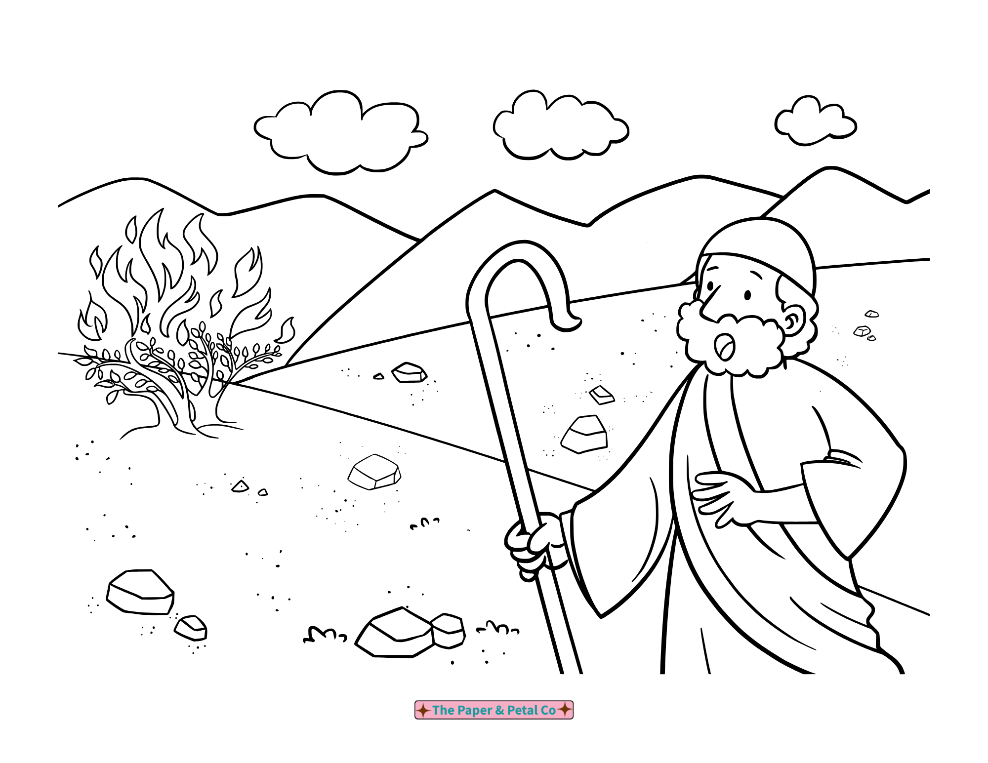 Moses and the Burning Bush Coloring Sheet