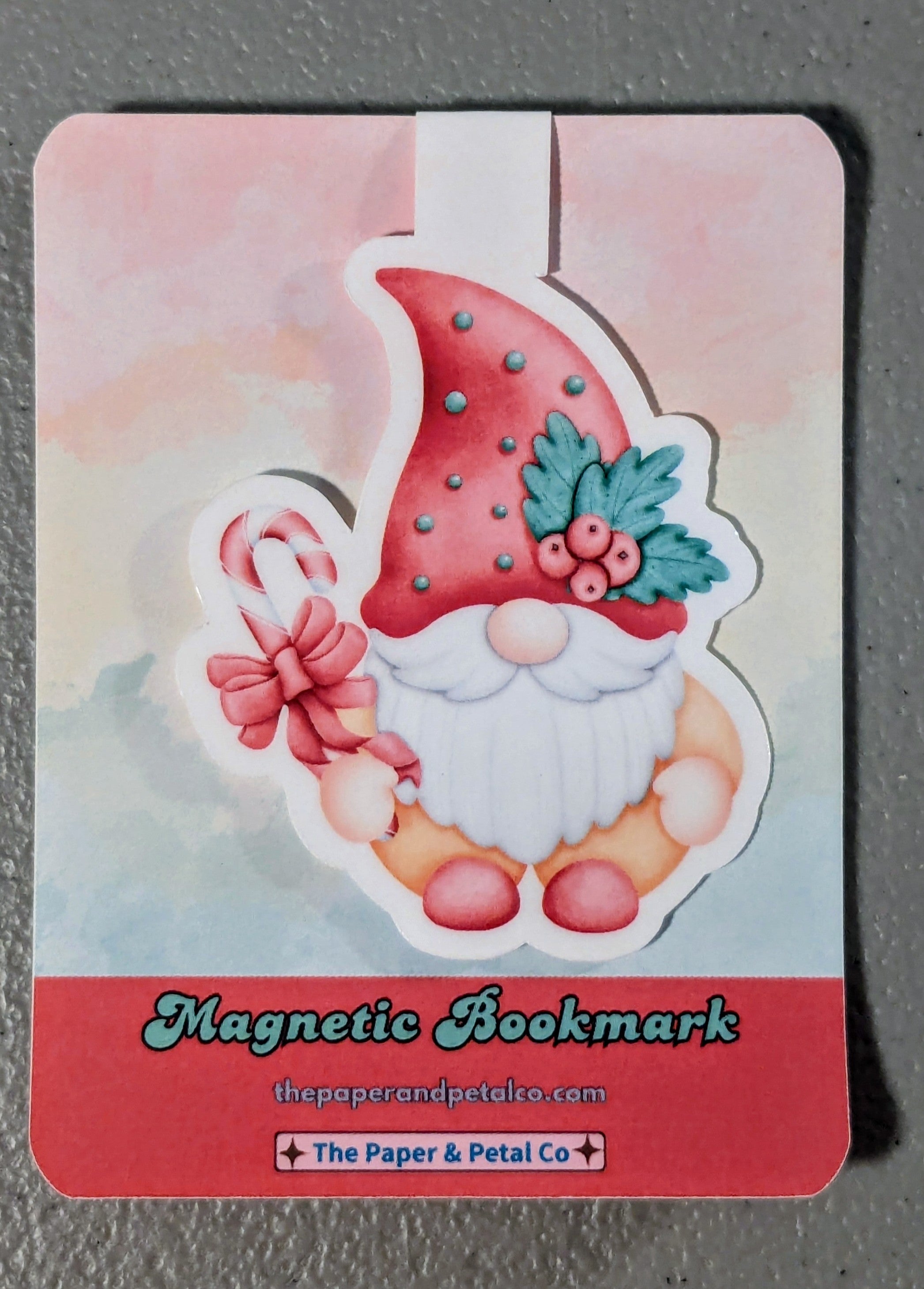 Gnome with a Candy Cane Magnetic Bookmark