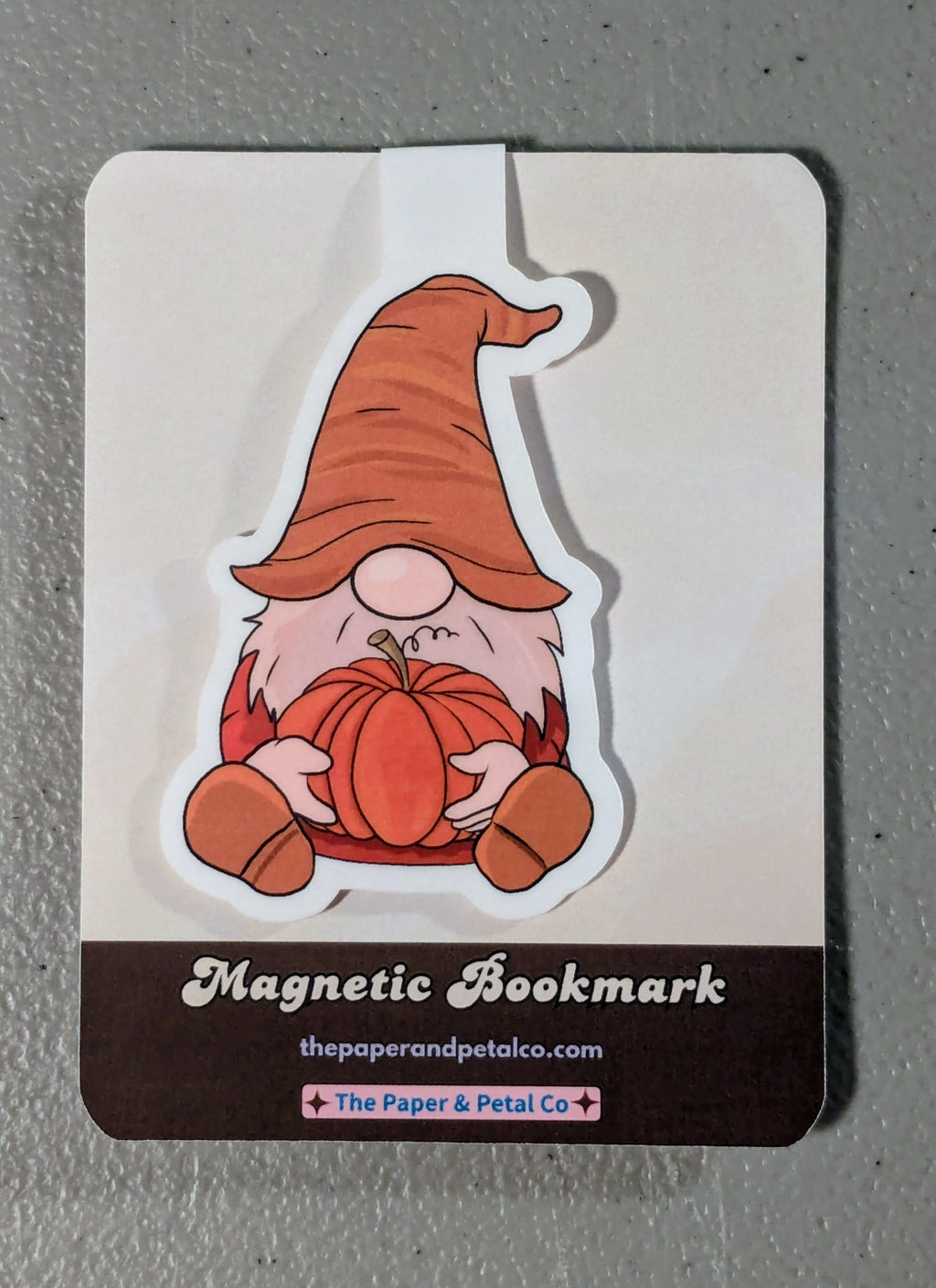 Gnome holding a Pumpkin Magnetic Bookmark