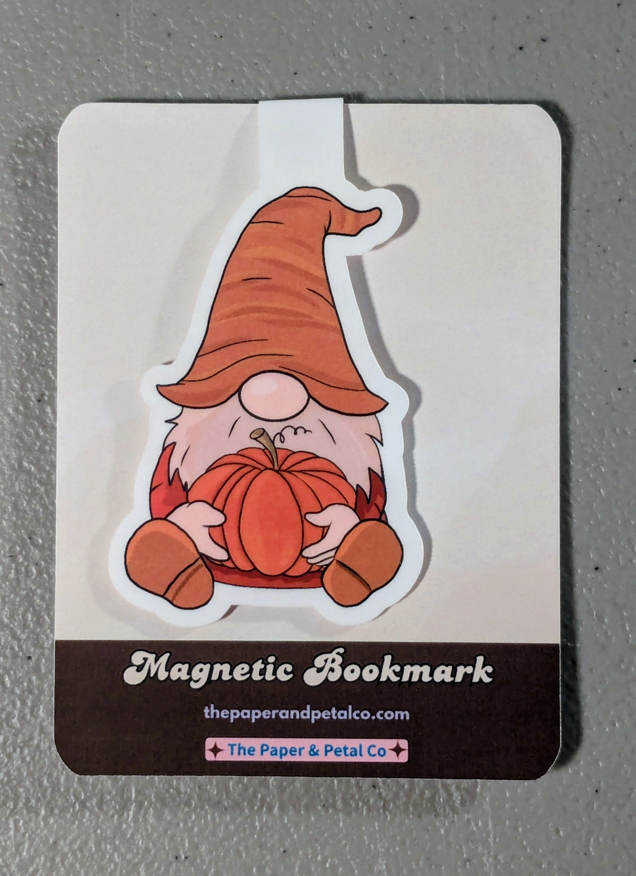Gnome holding a Pumpkin Magnetic Bookmark