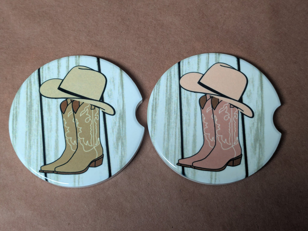 Cowboy Boots and Hat Car Coasters