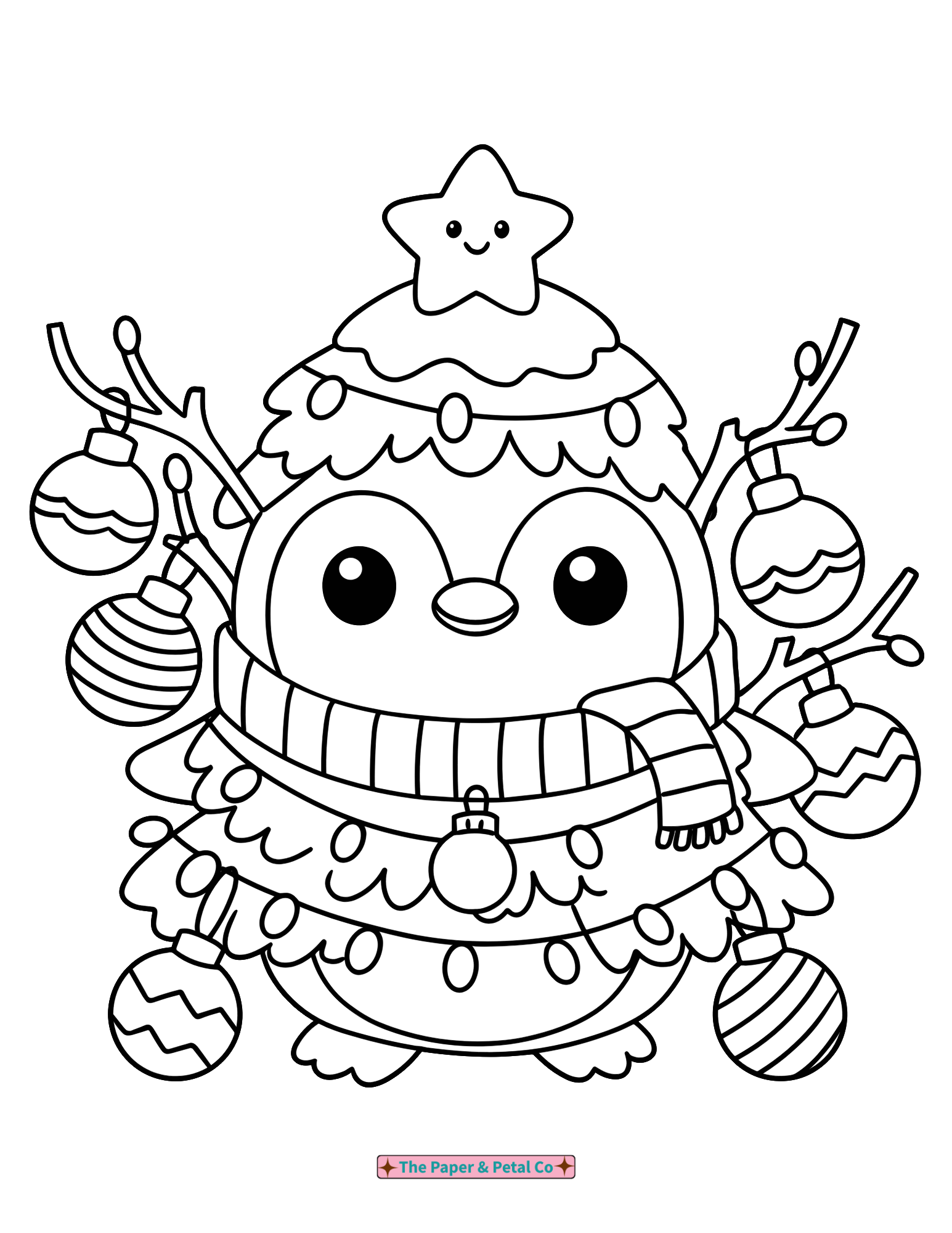 Penguin in Lights Coloring Sheet