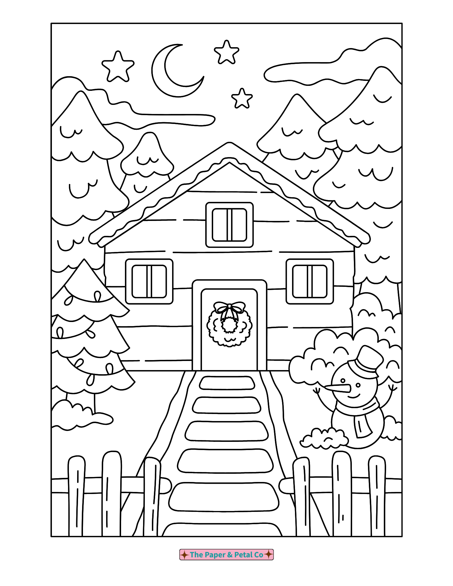 Snowy Christmas Night Coloring Sheet